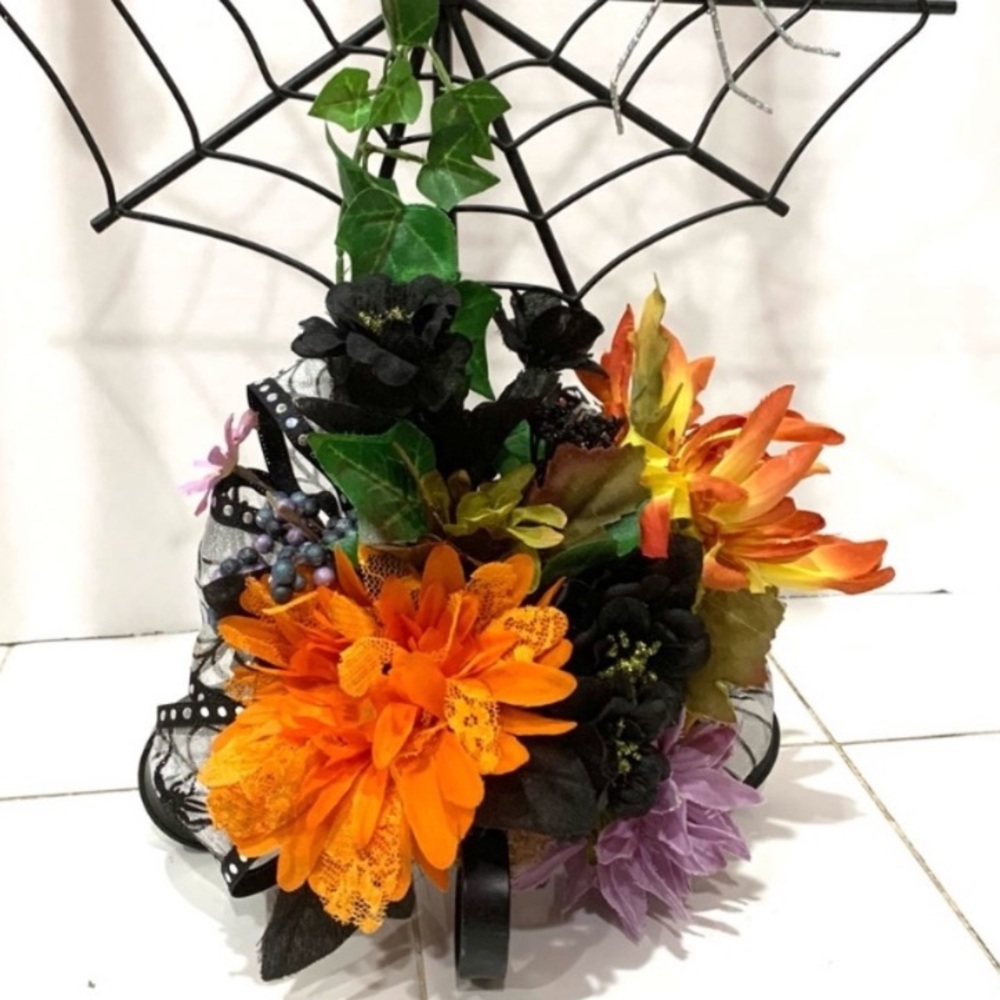 Spiderweb candelabra with added fall floral and orange candles - Picture 3 of 7